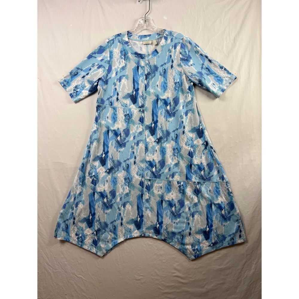 LOGO Lounge Dress Womens Medium Blue Abstract Asymmetrical Hem Pockets